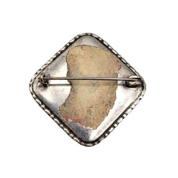 Blue Morpho Butterfly Wing Brooch Tropical Island Scene Sterling Silver Art Deco - Picture 2 of 3